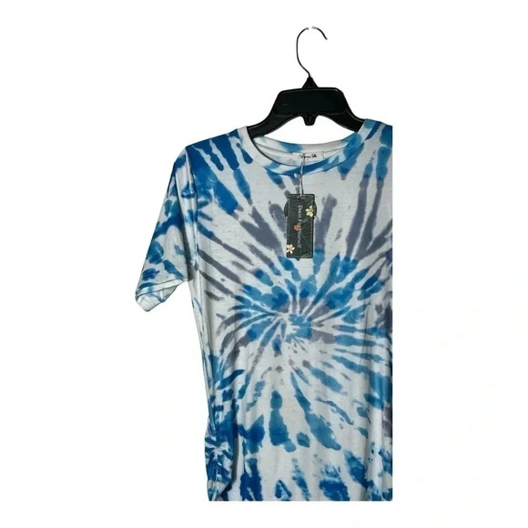 1811. BLOOMING JELLY RUCHED ON EACH SIDE TSHIRT DRESS SIZE SMALL MIDI LENGTH - Picture 3 of 9